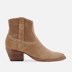 Dolce Vita Amisha Suede Heeled Booties Western Boots Tan/Taupe Womens Size US7.5